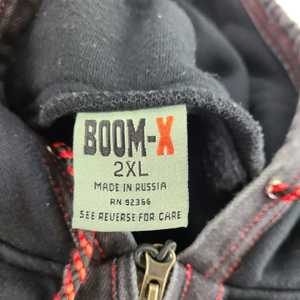 Boom-X BX Mens 2XL Black Full Zip Hoodie Sweatshirt Denim Pockets Red Stitching - Picture 6 of 7